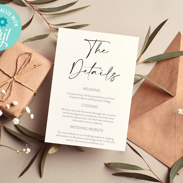 Downloadable Wedding Details Card Template | Printable Wedding Information Detail Cards | Custom Wedding Insert Cards | MP13