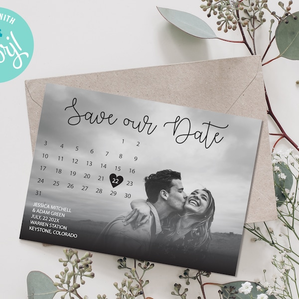 Custom Save the Date Wedding Photo Template | Printable Calendar Save the Date Cards | Engagement Photo Save Our Date Cards | MP62