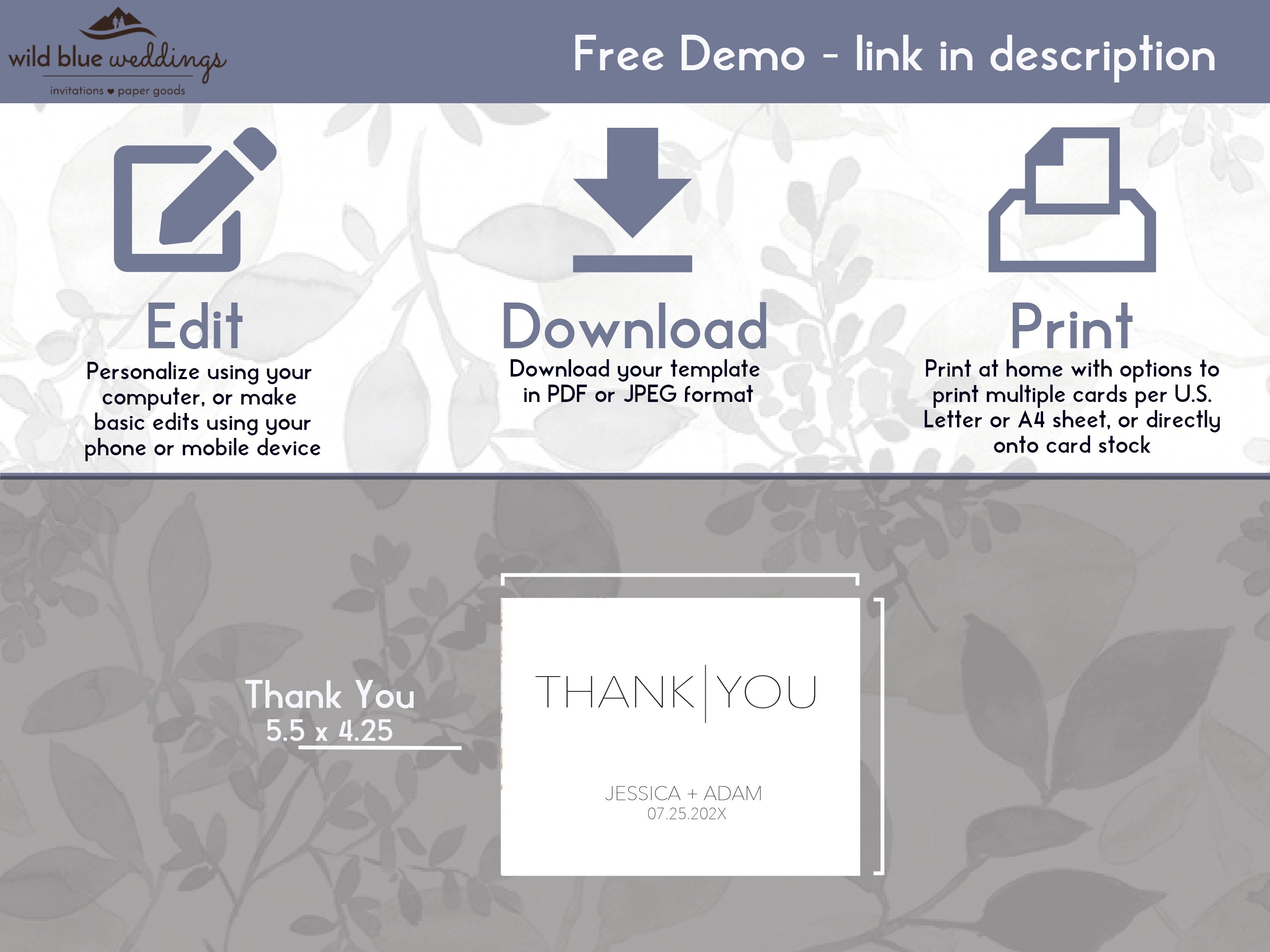 Modern Thank You Wedding Card Template Printable Custom Thank You Cards ...
