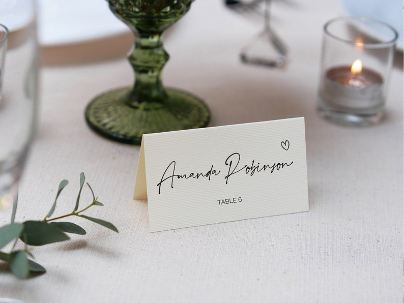 Printable Wedding Place Card Setting Template Romantic Wedding Table Name Cards With Hearts