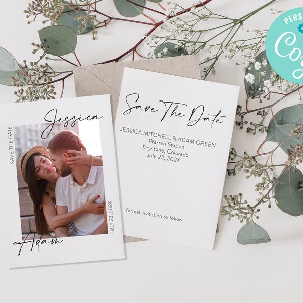 Printable Modern Photo Wedding Save the Date Template | Custom Wedding Save Our Date Cards | Editable Wedding Announcement Card | MP12