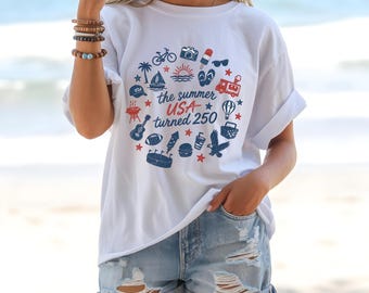 The Summer USA Turned 250 T-shirt | Patriotic 4th of July Icons