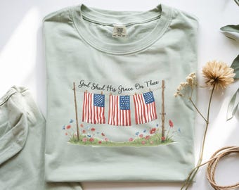 American Flags Clothesline T-Shirt |  Christian Patriotic Fourth of July tee