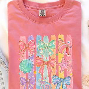 Comfort Colors Summer Beach Tee | Girly Beach Bows & Seashells T-Shirt | Colorful Summer Graphic Tee image 7