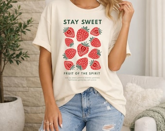 Stay Sweet Strawberry Fruit of the Spirit T-Shirt | Floral Fruit Tee