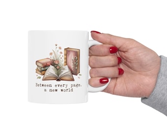 Book Lover Mug | Vintage Floral Bookshelf Ceramic Cup