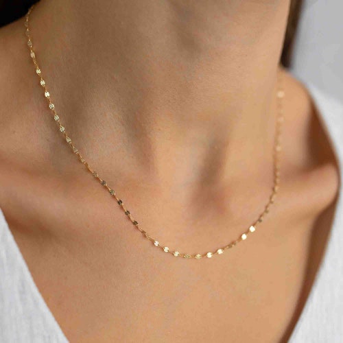 14 K Solid Gold Sequin Faceted Chain 