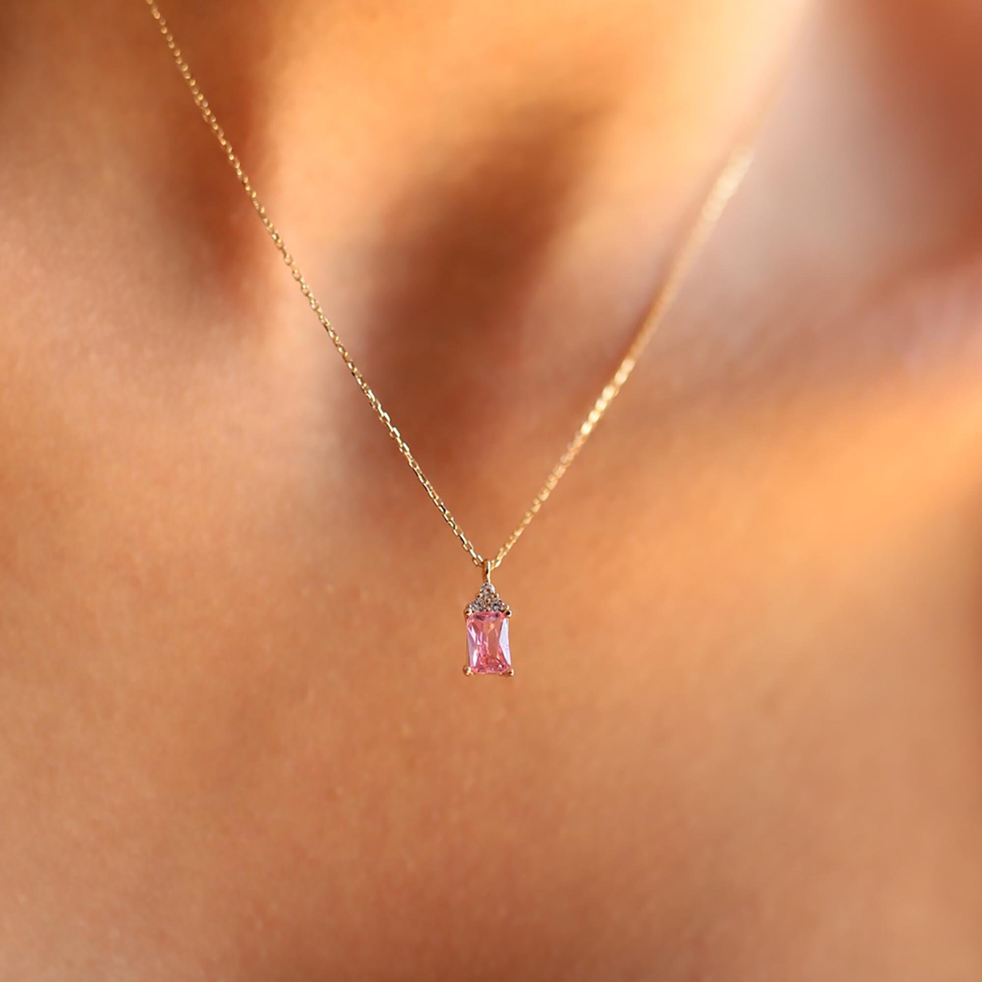 Sapphire Necklace 14K Real Solid Gold Necklace September Etsy