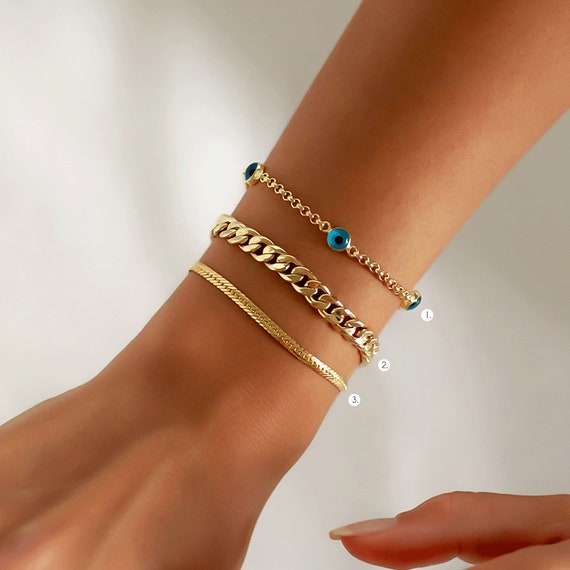 miami cuban link chain bracelet with evil eyegold curb link chain bracelet with greek eye