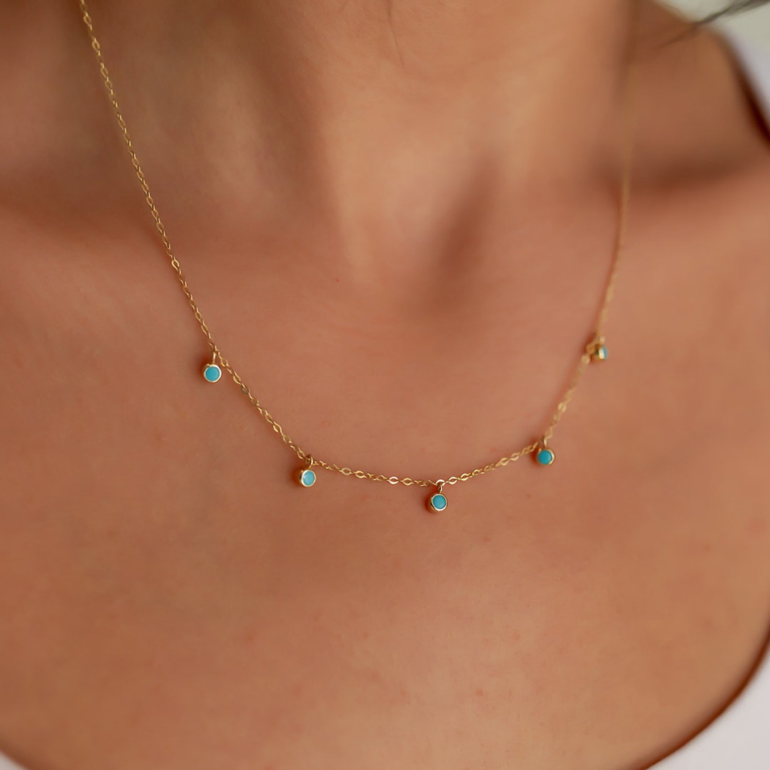 14k Real Gold Turquoise Necklace Turquoise Necklace Etsy
