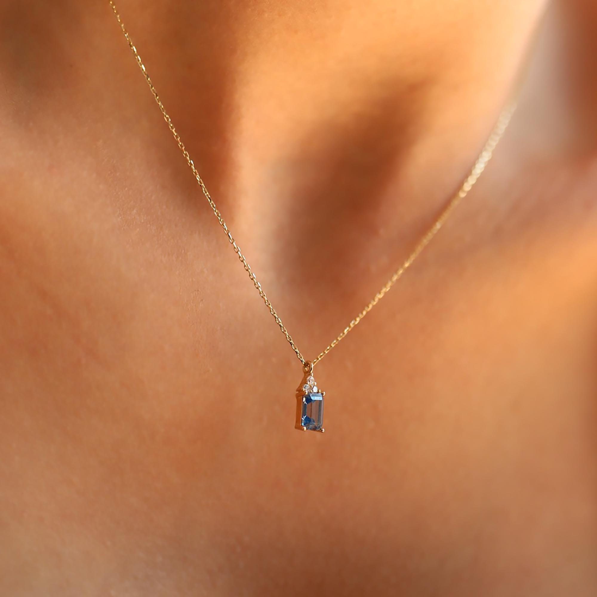 Sapphire Necklace 14K Real Solid Gold Necklace September Etsy