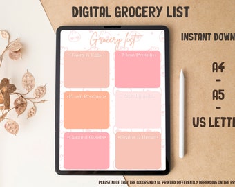 Digital Grocery List - Instant Download - Organization - Planification