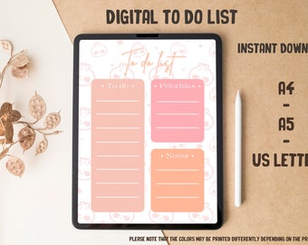 Digital To Do List - Instant download - Organization - Planification