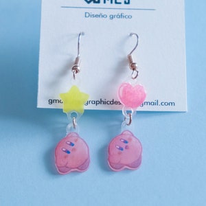Kirby earrings - kirby earrings - handmade earring- gift - charm - shrink plastic earring - nintendo fan - pink jewelry