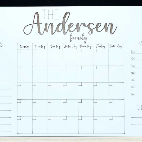 Laser SVG Datei | White board oder Clear Acrylic Family Calendar Control Center Scheduler | Digital Home Decor Produkt CNC | Wöchentlicher Monat