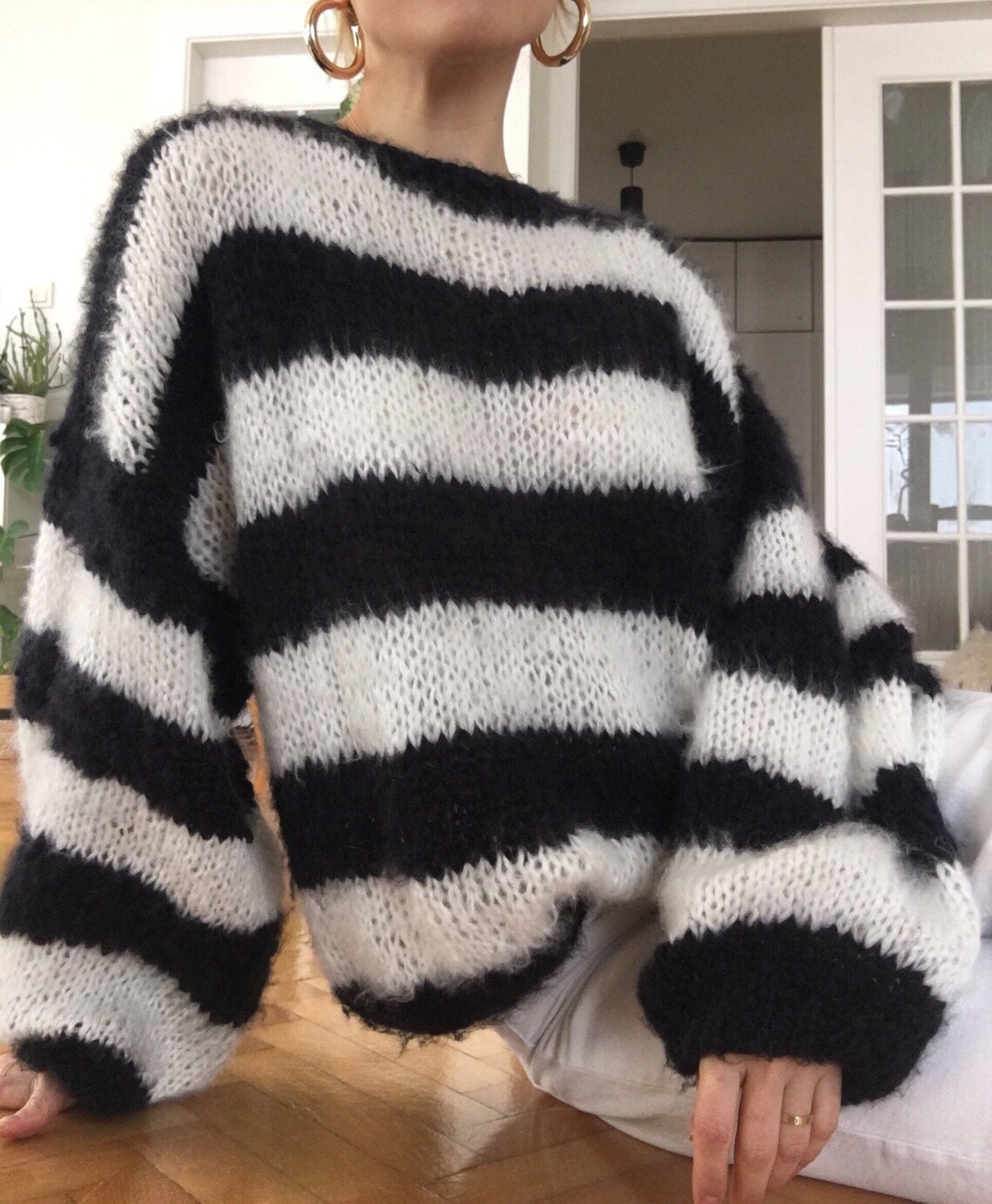 Hand Knitted Fluffy Mohair Sweater Stripe Wool Sweater Bridal - Etsy