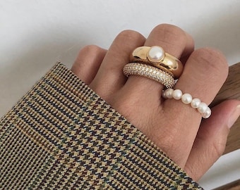 Handmade Jewelry, 14k Gold Freshwater Pearl Ring, 925 Solid Silver, Pinky Ring, Minimalist Ring, Dainty Ring Baroque Pearl Ring, Summer Gift