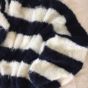 Personalized Sweater Navy White Striped Mohair Name Sweater Lightweight Hand Knit Mohair Jumper Custom made Sweater Customized Gift image 6