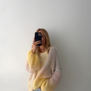 Hand Knit Rainbow Mohair Cardigan: Oversized Ombre Jacket