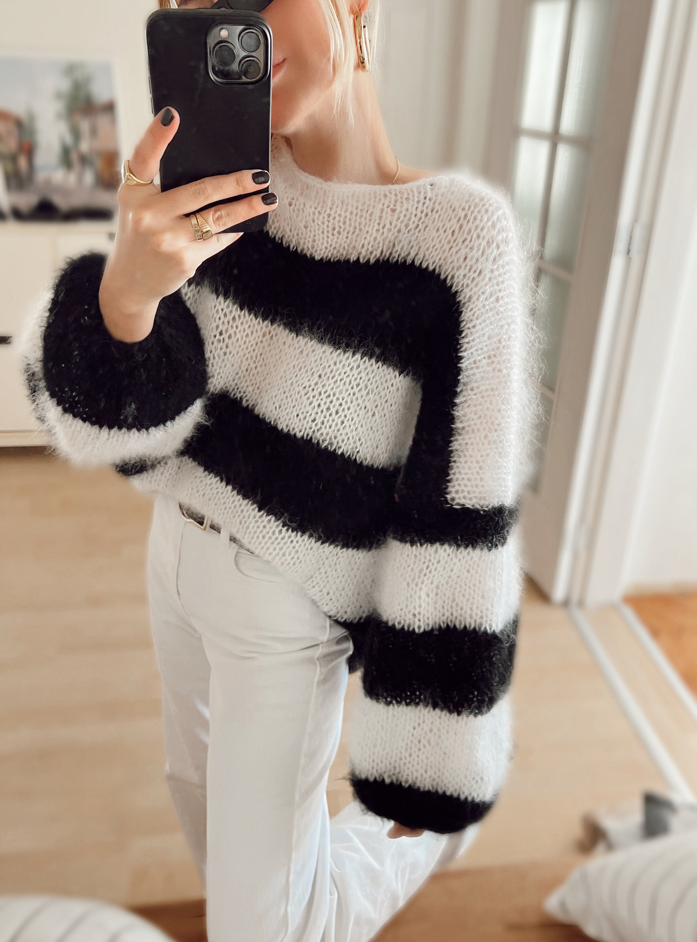 Fuzzy striped sweater hotsell