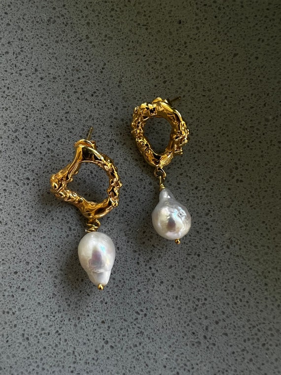 Gold pearl statement earrings new arrivals