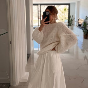 Hand Knitted Fluffy Bubble Sleeves Mohair Sweater White Wool Bridal Sweater Knitted Wedding Bridal Shrug Chunky Oversized Wedding Sweater