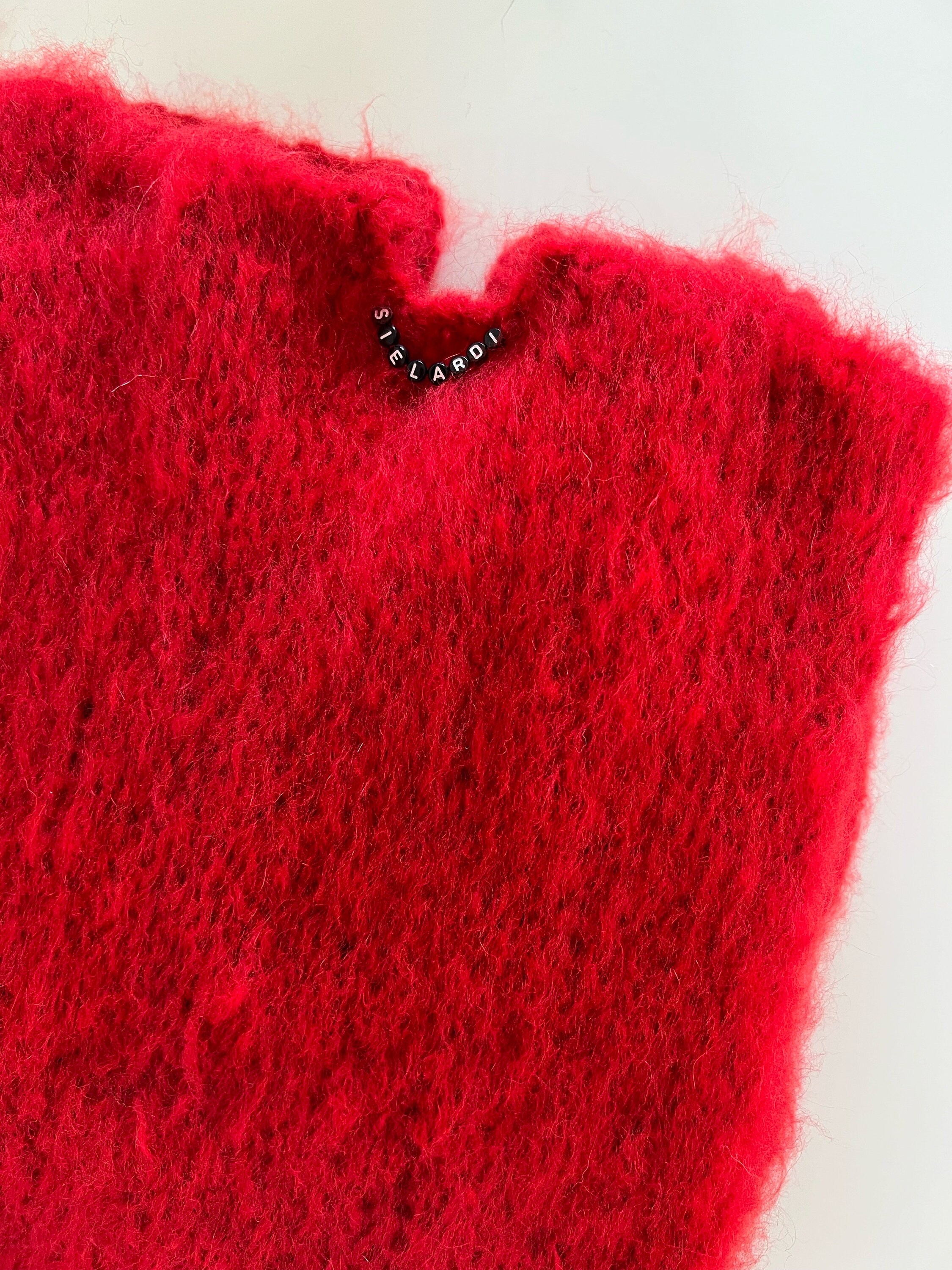 Red Crop Cardigan, Fluffy Mohair Cardigan, 90s Clothing