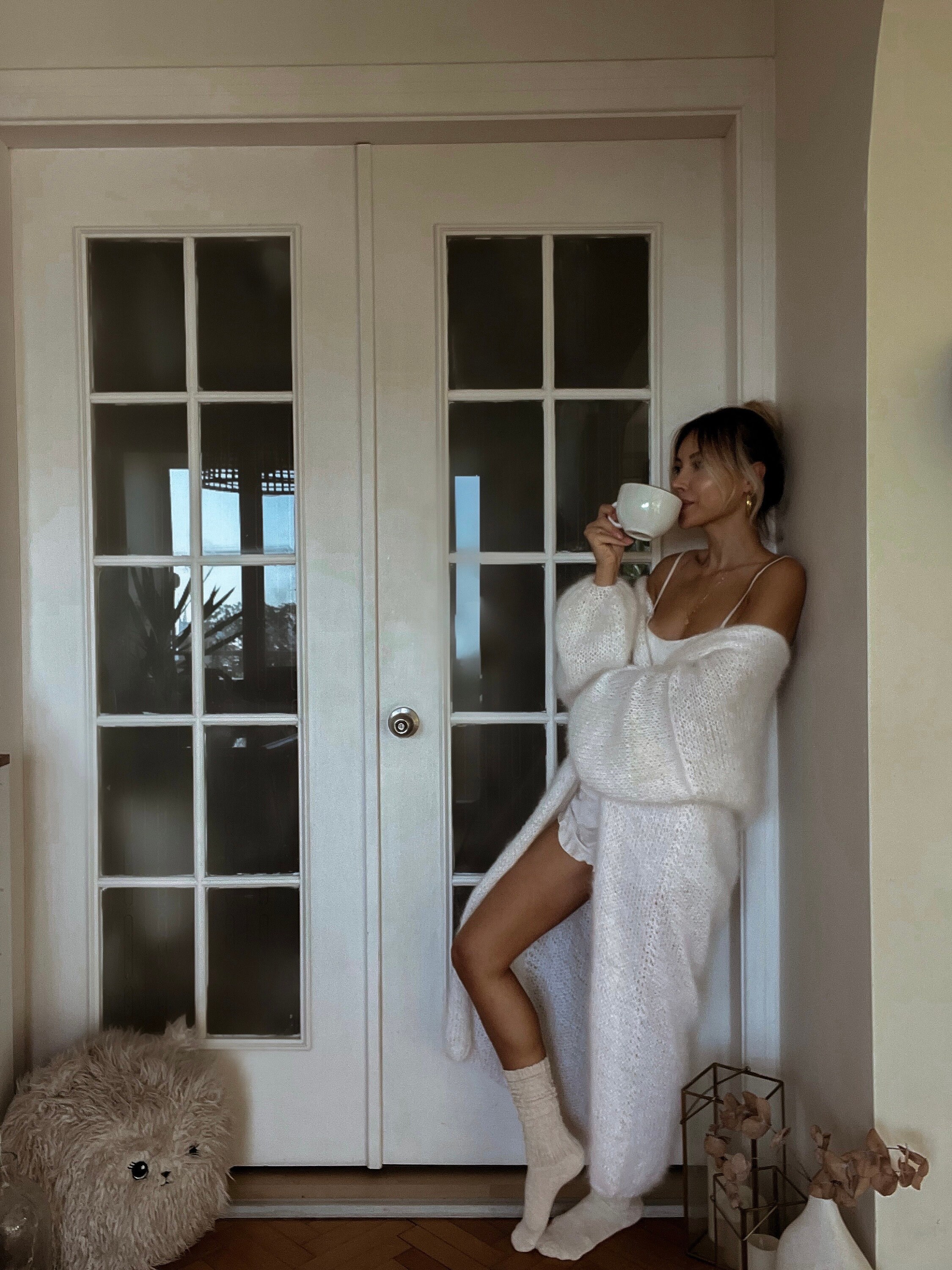 Long Flowing White Mohair Cardigan, Maxi Cardigan, Ankle Long Flowing White Mohair Cardigan, Maxi Cardigan, Ankle