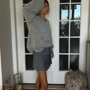 Lightweight Fluffy Grey Mohair Sweater, Oversized Grey Sweater, Chunky Pullover, Y2K, Gray Jumper, Personalized Gifts, Letter Sweater