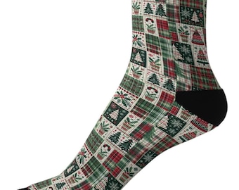 Christmas Socks - Festive Christmas Plaid and Tree Pattern Socks - Comfortable, Unisex Fit, Perfect for Holiday Cheer - 3 Sizes Available