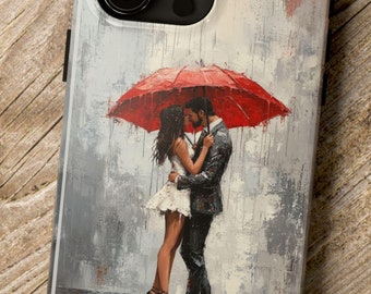 Liebespaar unter rotem Regenschirm, romantisches Ölgemälde Design