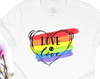 Liebe ist Liebe Regenbogen Herz T-Shirt, LGBT Pride Tee