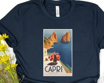 Italy Capri Shirt, Italy Landscape Tee, Italian T-shirt, Travel Tshirt, Capri Island, Tourist Gifts, Amalfi Coast Shirt, Italy Coast Retro