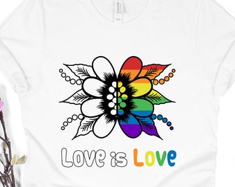 Liebe ist Liebe LGBT Pride T-Shirt, Regenbogen Blume Schmetterling T-Shirt