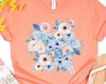 Aquarell Wildblumen Shirt, Floral botanisches T-Shirt, Vintage Stil