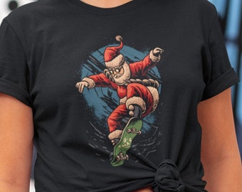 Christmas Shirt with Skater Santa Skateboard Gift, Best and Funny Santa Gifts for women, him and friends, Unisex Heavy Cotton Tee