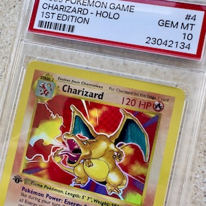 Carta Pokémon Charizard sin sombra, edición básica, primera edición, encapsulada (Proxy Slabbed)