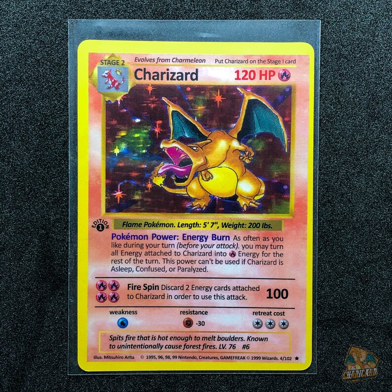 Charicard MISCUT 1st Edition Shadowless Charizard Base Set 1 Pokemon Card Proxy