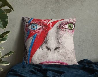 Bowie pillow, Ziggy Stardust pillow, Rock star pillow, Art pillow, Makes a great gift, Bedroom Decor, Living Room, Pillow