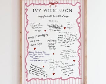 Tarjeta de primer cumpleaños personalizada con mensaje para guardar como recuerdo.