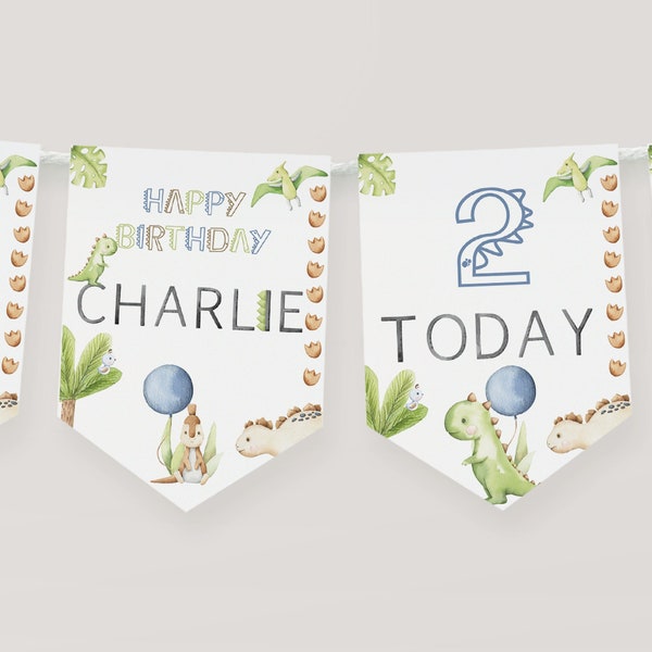 Personalised Dinosaur Birthday Bunting, Party Decor, Birthday Party, Dinosaur Birthday, Children's Party Decoration, Kids Birthday Banner,