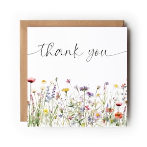Carte de remerciement fleurs sauvages, carte de remerciements, carte fleurs sauvages
