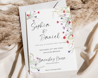 Wildflower Wedding Invitation SAMPLE, Poppy Wedding Invite, Wedding Invitations, Wildflower Wedding Stationery,  Wildflower Invites, Boho