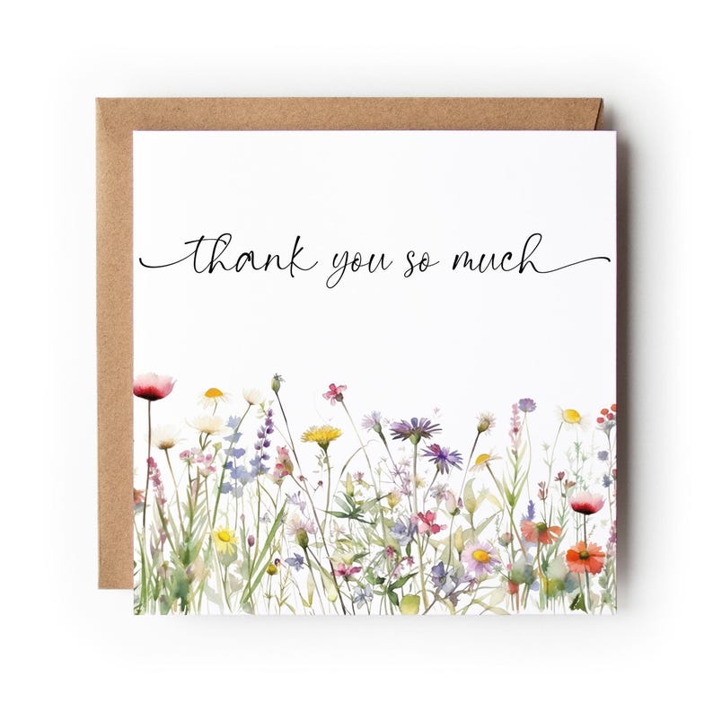 Watercolour Wildflower Thank You Card - Etsy