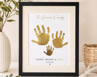 Family Handprint Print in Gold Foil, Baby Handprint Keepsake, Gold Foil Family Print, Custom Handprint Artwork, Gift for New Parents