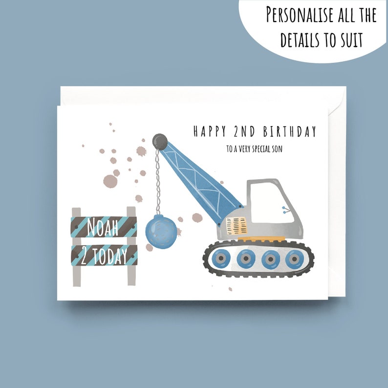 Personalised Diggers Birthday Card Any Age 1st 2nd Etsy