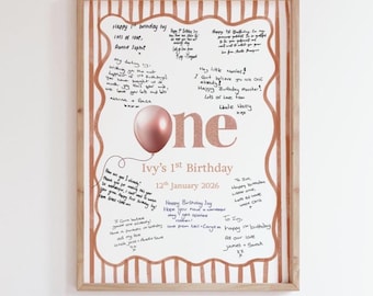 Tarjeta de primer cumpleaños personalizada con mensaje para guardar como recuerdo.