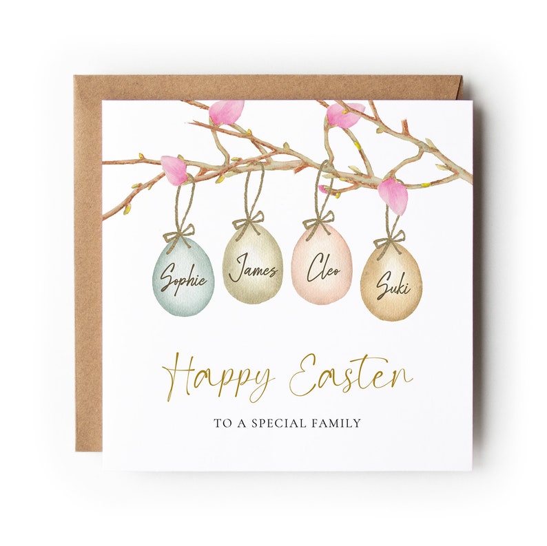 Personalised Easter Family Card, Special Family Card, Card with Names, Easter Egg Card, Personalised Easter, Card for Family at Easter. image 2