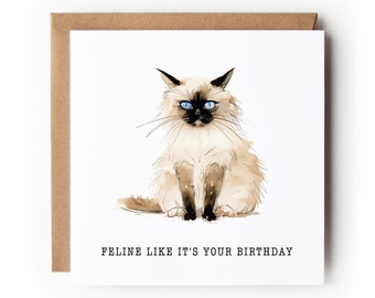Cat Birthday Card, Funny Cat Card, Greeting Card, Birthday Card, Card for Cat Lover, Card For Her, Card For Him, Birman Cat