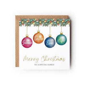 Carte de Noël personnalisée, carte spéciale famille, carte de Noël, carte de boules, cartes de Noël, carte de Noël de famille. Carte de Noël en famille.